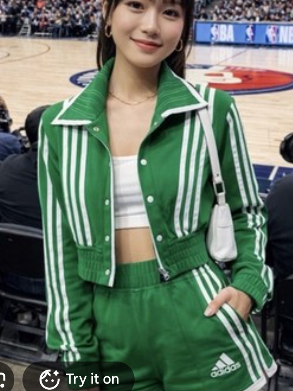 Adidas Women's Ji Won Choi Green Cropped Jacket with White Stripes, 2XS